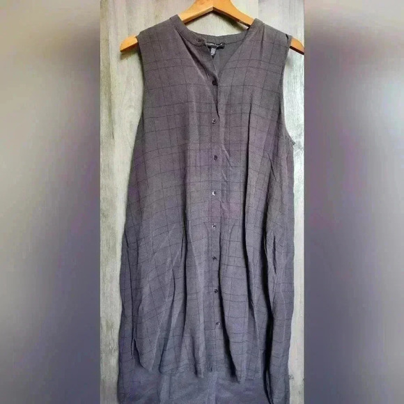Eileen Fisher Tencel Blend Tunic Button Up Shirt Grey Size Small Petite Women's - Picture 7 of 13